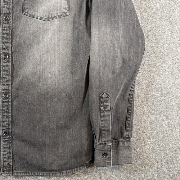 AllSaints Denim Shirt Mens XS Corduroy Collar Gray Flap Pockets Nice Fade - Picture 9 of 14